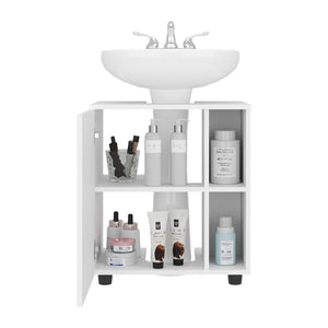 English Elm Pascuale Compact Under-Sink Cabinet with Cut-Out Back, Double Door + 2 Side Shelves, White Finish B200P368112