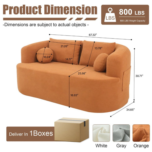 English Elm Loveseat Chenille Upholstered Sofa Compact Foam Seating for Small Apartments and Dens Orange W5385P454893