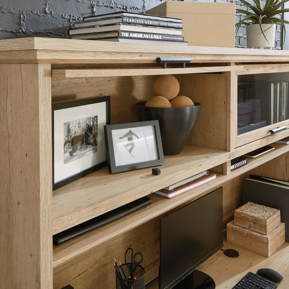 English Elm Hutch, Contemporary Brown Finish With Tempered Glass Doors For Stylish Storage And Display Solutions B356P367798