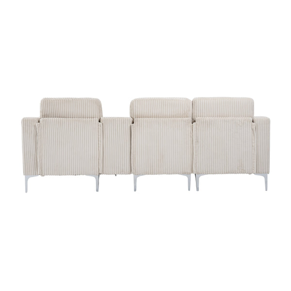 English Elm Convertible Sectional Sofa - Modern Corduroy 3-Seater With Cupholders & Usb For Ultimate Comfort W3098S00030