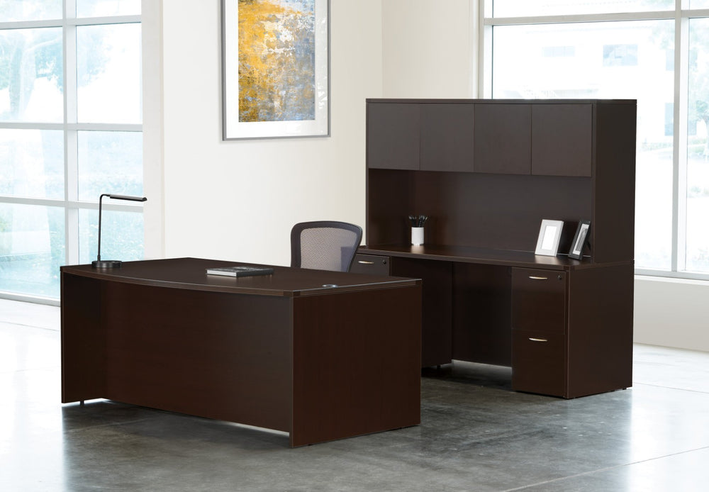 OSP Home Furnishings Napa Executive Workstation with Locking Pedestal Overhead Storage and Wire Management NAPESP-TYP11
