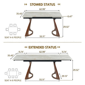 English Elm 1+6 Sintered Stone Extendable Dining Table Seats Six with Steel Base Modern W5630S00005