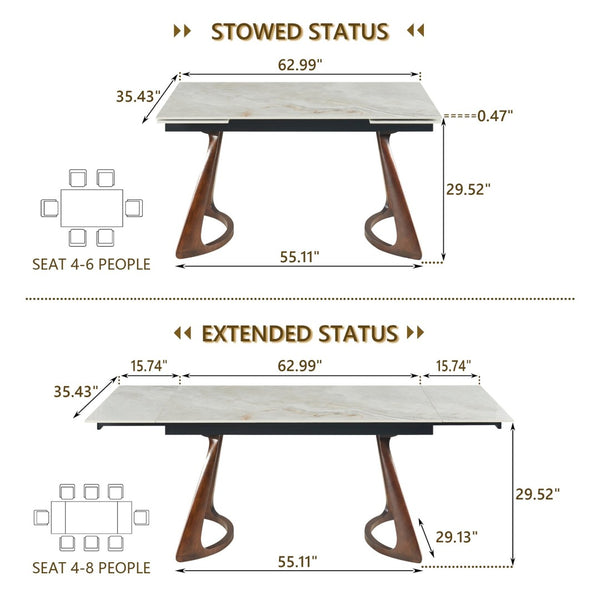 English Elm Retractable Sintered Stone Extendable Dining Table Seats Eight with Steel Base W5630S00001