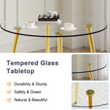 English Elm A Modern Minimalist Style Round Transparent Tempered Glass Table With Gold Metal Legs,Paired With 4 Modern Style Transparent Dining Chairs For A Luxurious Experience.