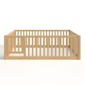 English Elm Twin Floor Bed Pine Wood Frame with Guardrails and Door for Safe Toddler Sleep Natural W1580P417669