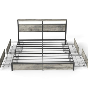 English Elm Queen Metal Platform Bed with Rgb Led Headboard Charging Station and Underbed Storage T3963P482853