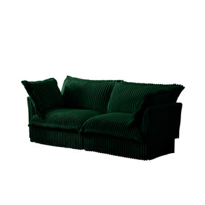 English Elm Modern Slipcovered 2-Seat Sofa Couch In Green Corduroy For Small Spaces, Easy-Clean Detachable Covers W3041S00079