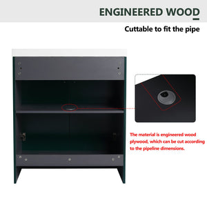 English Elm 30" Modern Freestanding Bathroom Vanity with Resin Sink, Soft-Close Doors, Adjustable Shelf, Durable Plywood Finish Dark Green W999S00272