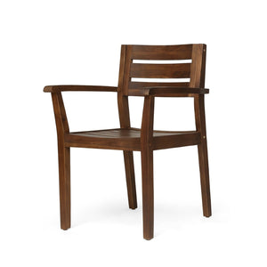 English Elm 7 Piece Solid Acacia Hardwood Expandable Outdoor Dining Set with Six Slatted Chairs Dark Brown,Teak N762S000033AAD
