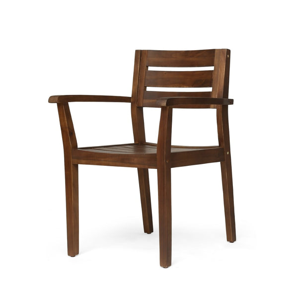 English Elm 7 Piece Solid Acacia Hardwood Expandable Outdoor Dining Set with Six Slatted Chairs Dark Brown,Teak N762S000033AAD