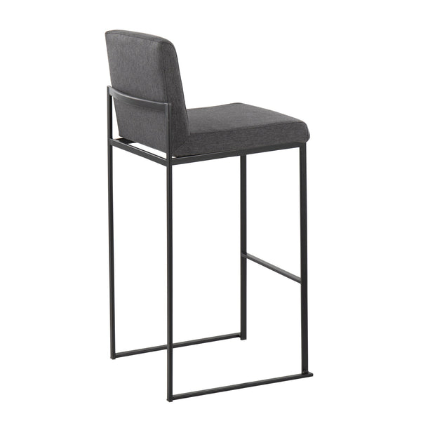 English Elm Fuji Contemporary High Back Barstools Set Of 2 - Stylish Charcoal Fabric & Black Steel Frame Comfort B202P222183