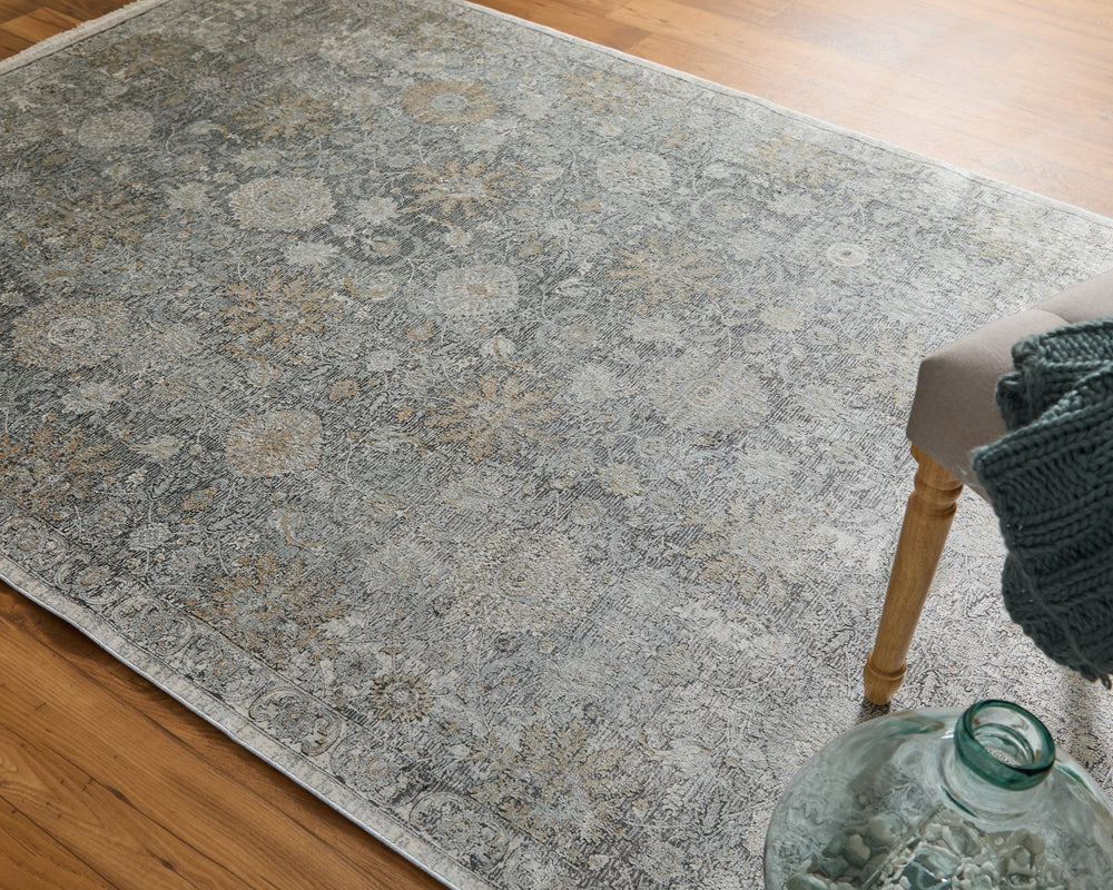 Feizy Rugs Sarrant Luxurious Machine Made Viscose/Polyester Distressed Rug With Traditional Medallion Design Gray,Silver,Tan Viscose,Polyester 9193965fsnd000f06