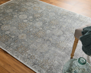 Feizy Rugs Sarrant Luxurious Machine Made Viscose/Polyester Distressed Rug With Traditional Medallion Design Gray,Silver,Tan Viscose,Polyester 9193965fsnd000i8c
