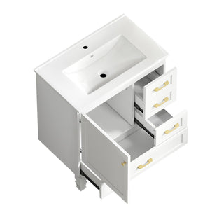 English Elm 30"black Matte Finish Bathroom Vanity with Soft Close Cabinet and Three Storage Drawers White W3133S00017