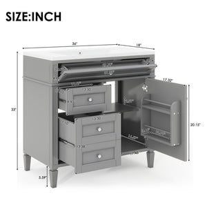 English Elm 36'' Bathroom Vanity With Medicine Cabinet - Modern Grey Storage Solution With Soft-Closing Design SW000134AAE-3