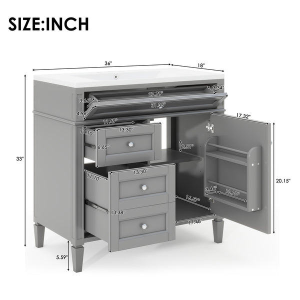 English Elm 36'' Bathroom Vanity With Medicine Cabinet - Modern Grey Storage Solution With Soft-Closing Design SW000134AAE-3