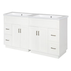 English Elm [video] 60 Inch Dual Sink Bathroom Vanity Mdf Cabinet Soft Close Doors Resin N729P000018K