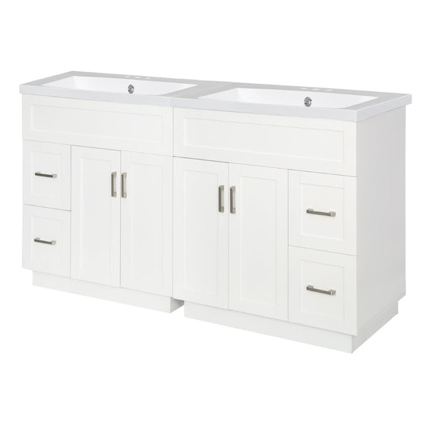 English Elm [video] 60 Inch Dual Sink Bathroom Vanity Mdf Cabinet Soft Close Doors Resin N729P000018K