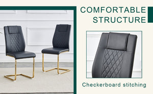 English Elm Table 31.5-Inch Round Dining Set With Elegant White Marble Top & 4 Black Pu Chairs, Gold Legs W1151S02492-GIGA