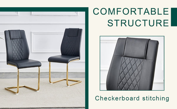 English Elm Table 31.5-Inch Round Dining Set With Elegant White Marble Top & 4 Black Pu Chairs, Gold Legs W1151S02492-GIGA