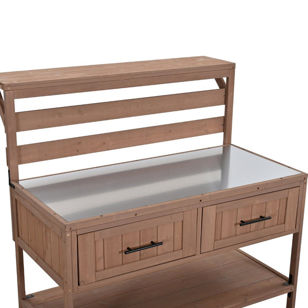 English Elm Topmax Modular Fir Wood Outdoor Kitchen Cart Stainless Steel Prep Station Brown N717P417963D