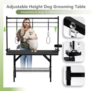 English Elm 47'' Foldable Dog Grooming Table X-lift Adjustable Height Station with Arm Noose Organizer W3587P358747