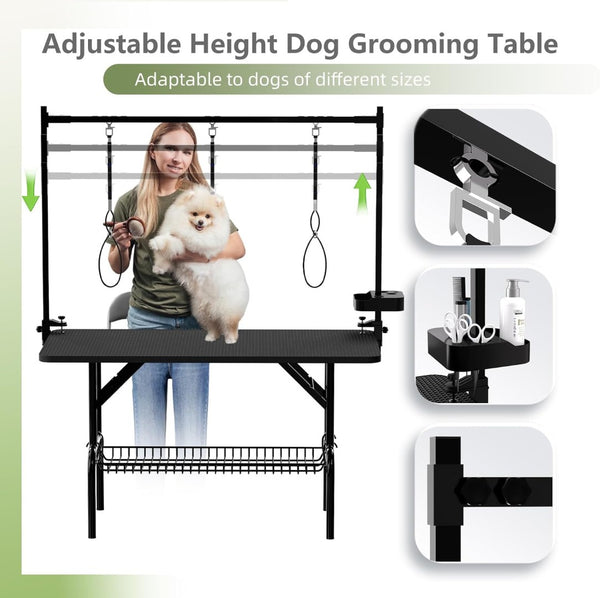 English Elm 47'' Foldable Dog Grooming Table X-lift Adjustable Height Station with Arm Noose Organizer W3587P358747