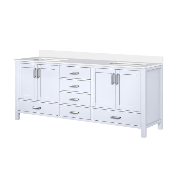 English Elm White Double Bath Vanity 80 in W x 22 in D with White Quartz Top, Solid Wood, Soft-Close Drawers and Ample Storage B2731P258936