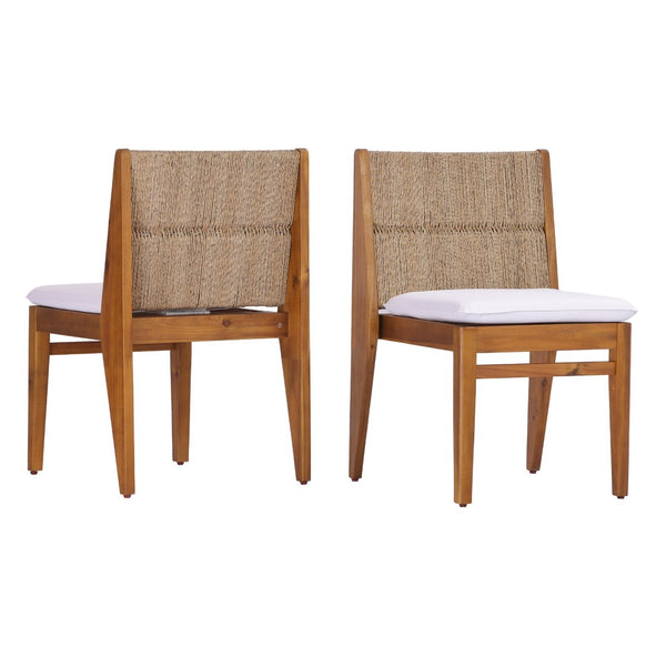 English Elm Acacia Hardwood Outdoor Dining Chairs with Wicker Detail and Cushions Set of 2 N772P384695T