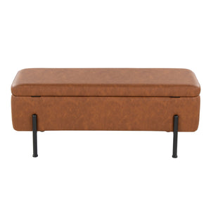English Elm Daniella Camel Faux Leather Storage Bench with Black Steel Base, Flip-Top Lid & 500lb Capacity B202P223839