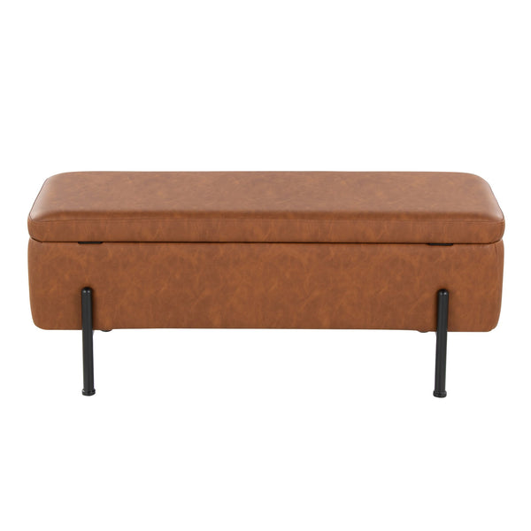 English Elm Daniella Camel Faux Leather Storage Bench with Black Steel Base, Flip-Top Lid & 500lb Capacity B202P223839