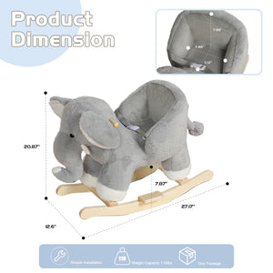 English Elm Kids Elephant Plush Rocking Toy with Sound Button Safety Belt and Sturdy Steel Frame W3723P374146