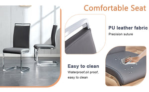 English Elm Table Modern Elegant Dining Set - 71" Marble Pattern Top With 6 Dark Gray Pu Chairs & Silver Legs W1151S02118-GIGA