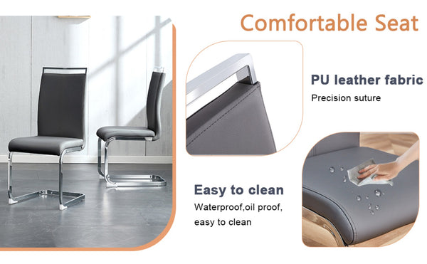 English Elm Table Modern Elegant Dining Set - 71" Marble Pattern Top With 6 Dark Gray Pu Chairs & Silver Legs W1151S02118-GIGA