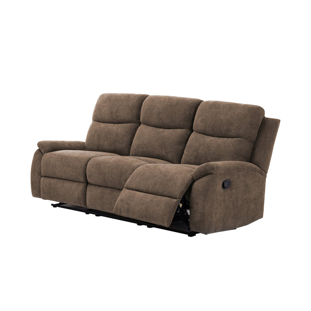 English Elm Ronald Reclining Sofa with Plush Foam-Encased Coils, Brown Luxe Fabric, Sturdy Hardwood Frame, Cozy Design B347P404444