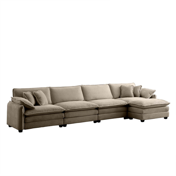 English Elm Corduroy 4-Seater Sofa With Footstool - Modern Comfort Upholstered In Soft Fabric For Any Space W714S00721