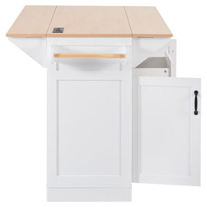 English Elm K&k Rolling Kitchen Island with Drop Leaves Power Outlet Drawers and Spice Rack White N707S186617W