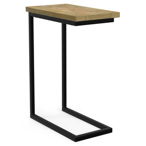 English Elm Skyler Natural C Side Table with Inlay — Handcrafted Mango Wood & Black Metal, Slide-Under Laptop Table B136P203444