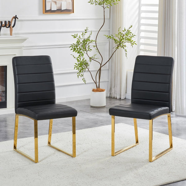 English Elm 2-pack Pu Leather Dining Chairs with Iron Legs and Foam Cushion for Home or Office Black+Gold W2920P294520