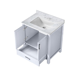 English Elm White Solid Wood Bath Vanity 30"W x 22"D with Carrara Marble Top, Soft-Close Drawer, Spacious Storage B2731P258774