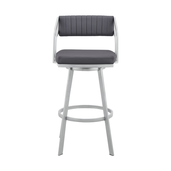 English Elm Palesa 30" Swivel Slate Gray Faux Leather Bar Stool with Silver Metal Frame, 360° Swivel Comfort B2736P268605