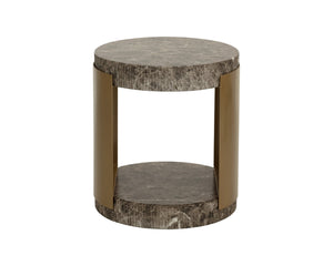 Sunpan CAVETTE End Table - Dark Emperador Marble-Effect with Brass Frame for Stylish Living Room Accent 112635