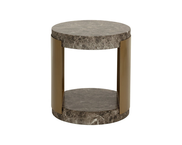 Sunpan CAVETTE End Table - Dark Emperador Marble-Effect with Brass Frame for Stylish Living Room Accent 112635