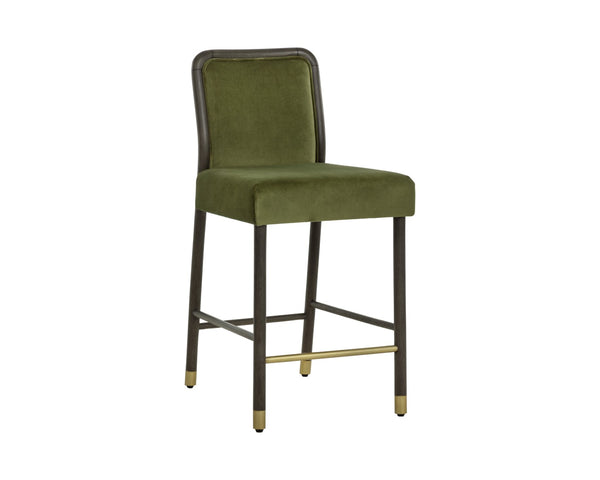 Sunpan JENO Counter Stool in Meg Olive Velvet - Chic Mid-Century Design for Kitchen & Bar Comfort 112315