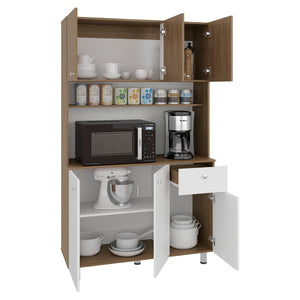 English Elm White Tall Kitchen Pantry Cabinet with Microwave Shelf Open and Enclosed Storage B062S01856
