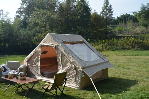 English Elm Inflatable Glamping Tent 4 Season Waterproof Air Beam Frame Shelter for 4 to 6 Persons Beige W640P244842