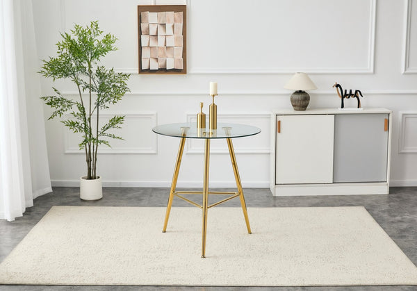 English Elm 36 Inch Round Glass Top Bar Table Chrome Tripod Base Modern Bistro Pub Style W3493P452050