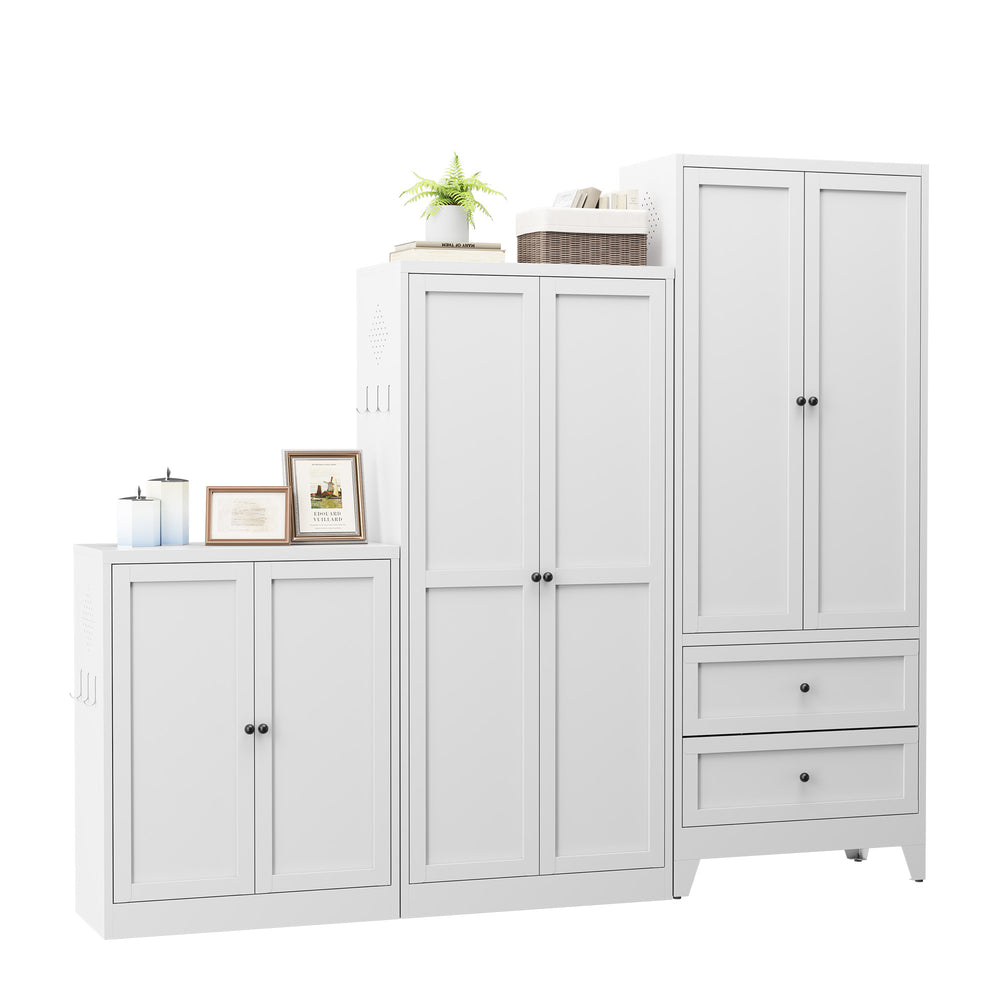English Elm 34.6" White Metal Pantry Cabinet with Adjustable Shelves, Space-Saving Freestanding Kitchen Organizer for Apartments T2398P350191