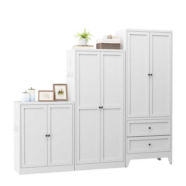English Elm 34.6" White Metal Pantry Cabinet with Adjustable Shelves, Space-Saving Freestanding Kitchen Organizer for Apartments T2398P350191