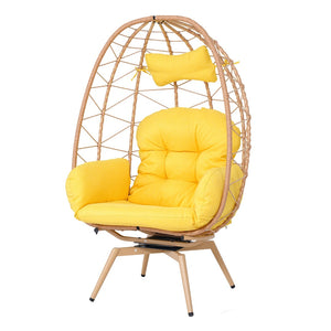 English Elm Oversized Swivel Rattan Egg Chair Hand-woven Wicker Patio Indoor Lounge Seat T5880P501002